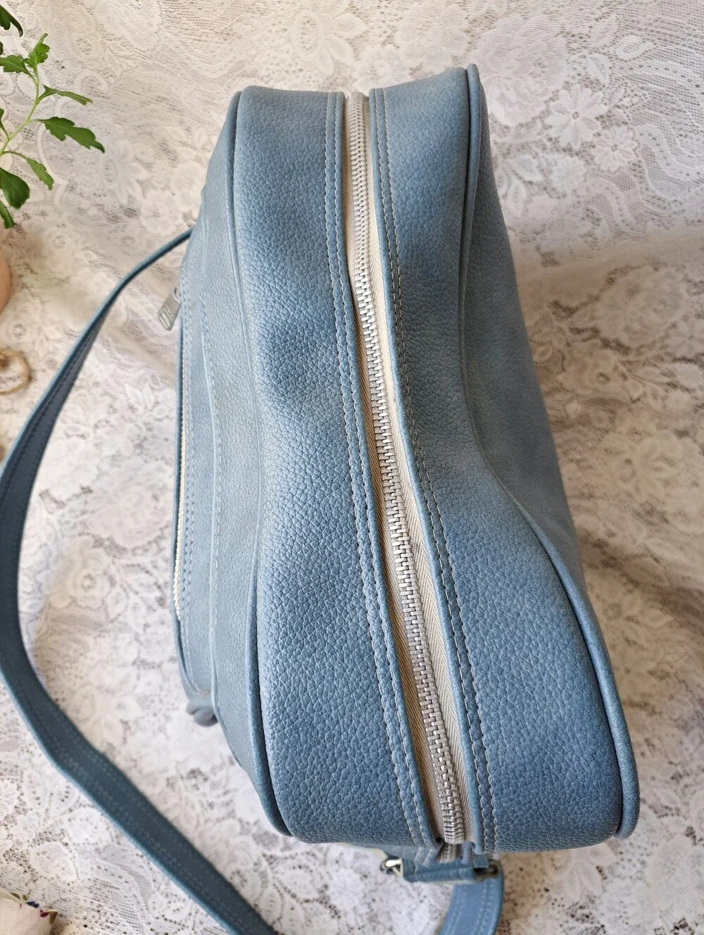 Vintage 70s Sky Blue American Tourister Type Vinyl Carry-On Shoulder Bag Korea
